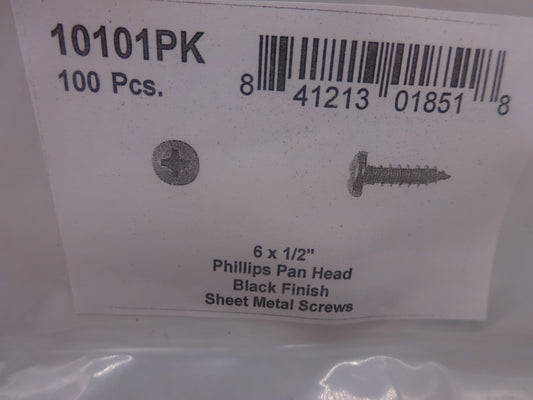 DISCO Automotive Hardware OEM: 10101PK Black Sheet Metal Screws 6 X 1/2" Phillips Pan Head 00 CLIPS RIVETS FREE SHIP PLASTIC SCREWS BULBS RETAINERS PUSH 10101PK Black Sheet Metal Screws 6 X 1/2" Phillips Pan Head KING SERIES TRUCKS PARTS ACCESSORIES 6 DOOR PICKUPS 6 DOOR PICKUP 6 DOOR TRUCK 6 DOOR TRUCKS